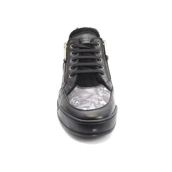 Italian Richmond 7582 Black Leather Suede Fur Lace-Up Zip-Up Sneaker Boot main image 4